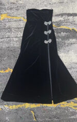 Tube Top Hollow Backless Bow High Slit Party Velvet Dress - Image 6