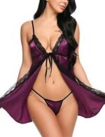 Hot Split Thin Lace Drawstring Nightdress