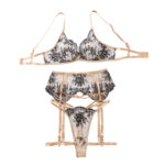 Women's Embroidery Heavy Craft Ultra-thin Mesh Bra Set - Image 4