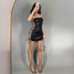 Women's PU Off-the-shoulder Tube Top Slim-fit Sheath Dress - Image 4