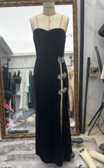 Tube Top Hollow Backless Bow High Slit Party Velvet Dress - Image 3