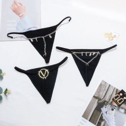 Solid Color Metal Chain Thong Personality
