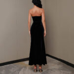 Tube Top Hollow Backless Bow High Slit Party Velvet Dress - Image 5